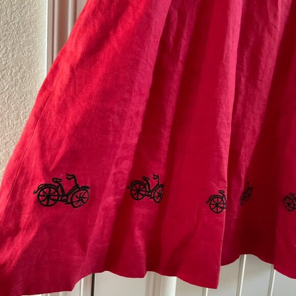 Coldwater Creek Red Sleeveless 100% Linen Embroidered Bicycle Dress | Size 8P - Picture 2 of 6